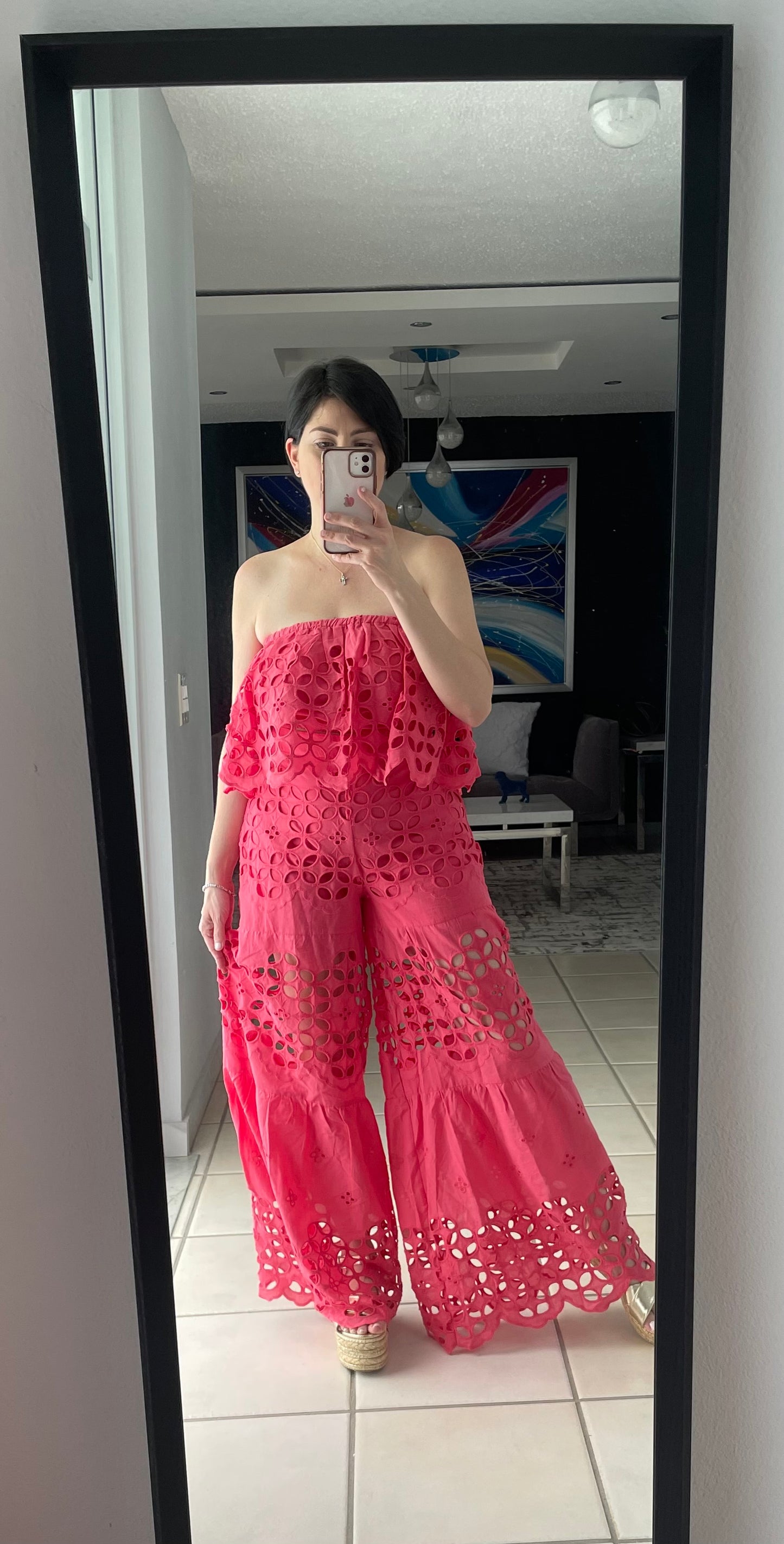 Arrived new Tube top pants set coral