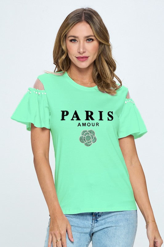 Blusa Paris con perlas verde menta