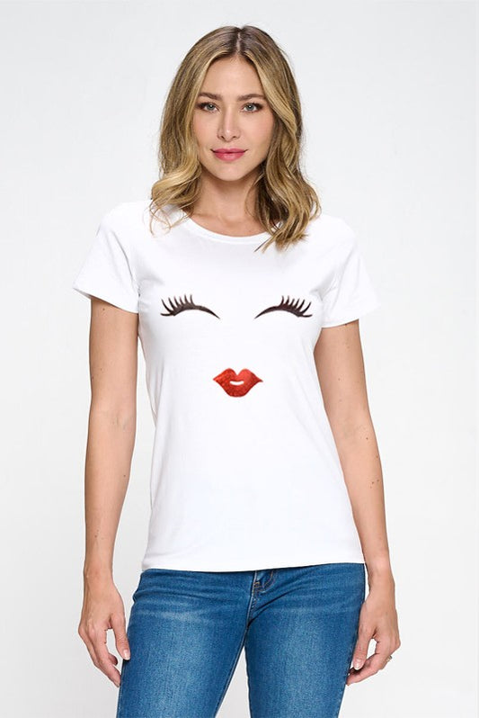 Tshirt de ojos y labios manga corta blanca