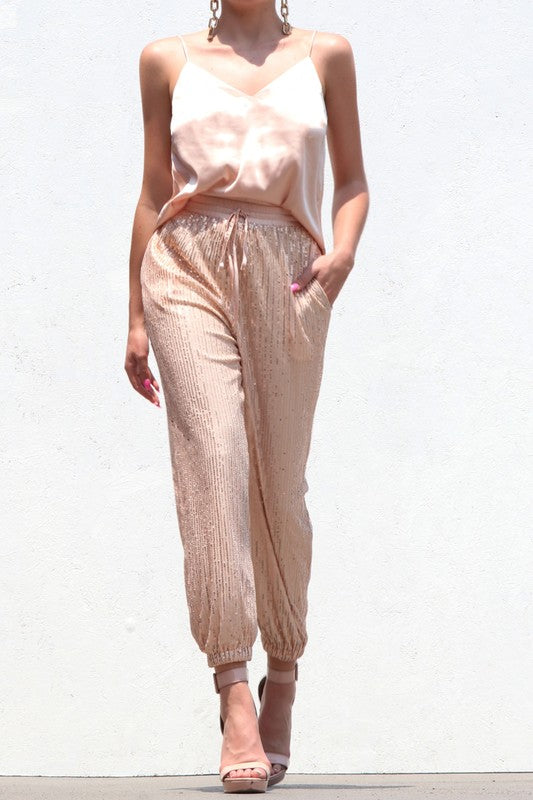 Pant and satin top set champagne