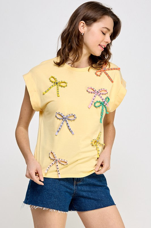 Arrived New Tshirt rhinestone ribbon