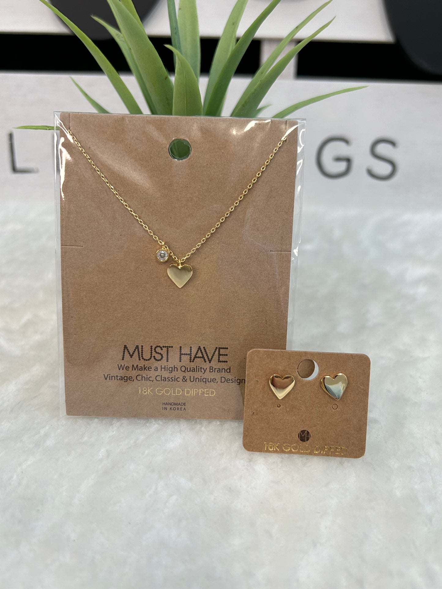 Set Necklace and earring Heart 18K Gold Dipped